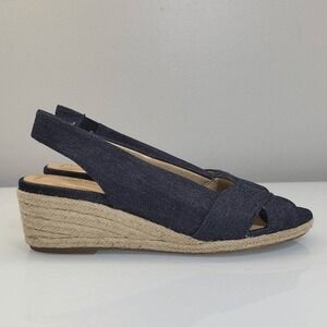 Abella Slingback Wedge Heel Espadrille Size 7.5 Dark Blue Denim Open Toe Comfort